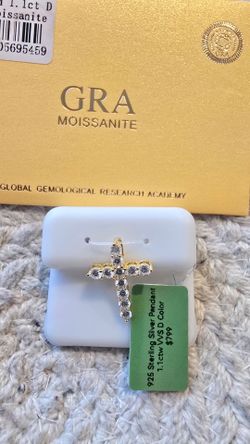 Gold over 925 SS Moissanite Cross Pendant 1.10 ctw VVS D color