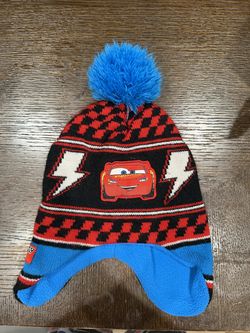 Disney Pixar Cars Lightning McQueen Toddler Winter Hat Pom Pom Ear Flaps