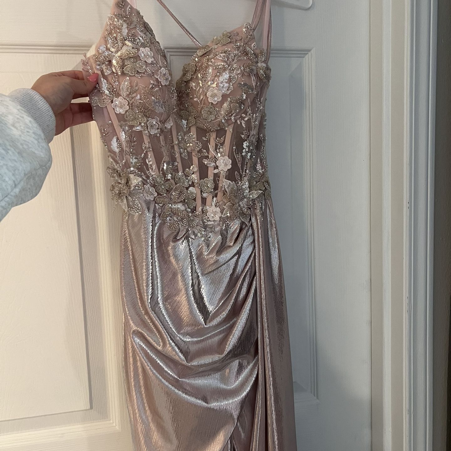 Pink and gold sequined dress