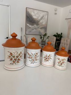 Vintage Italy Hand-Painted Canister Set – 4 Pieces