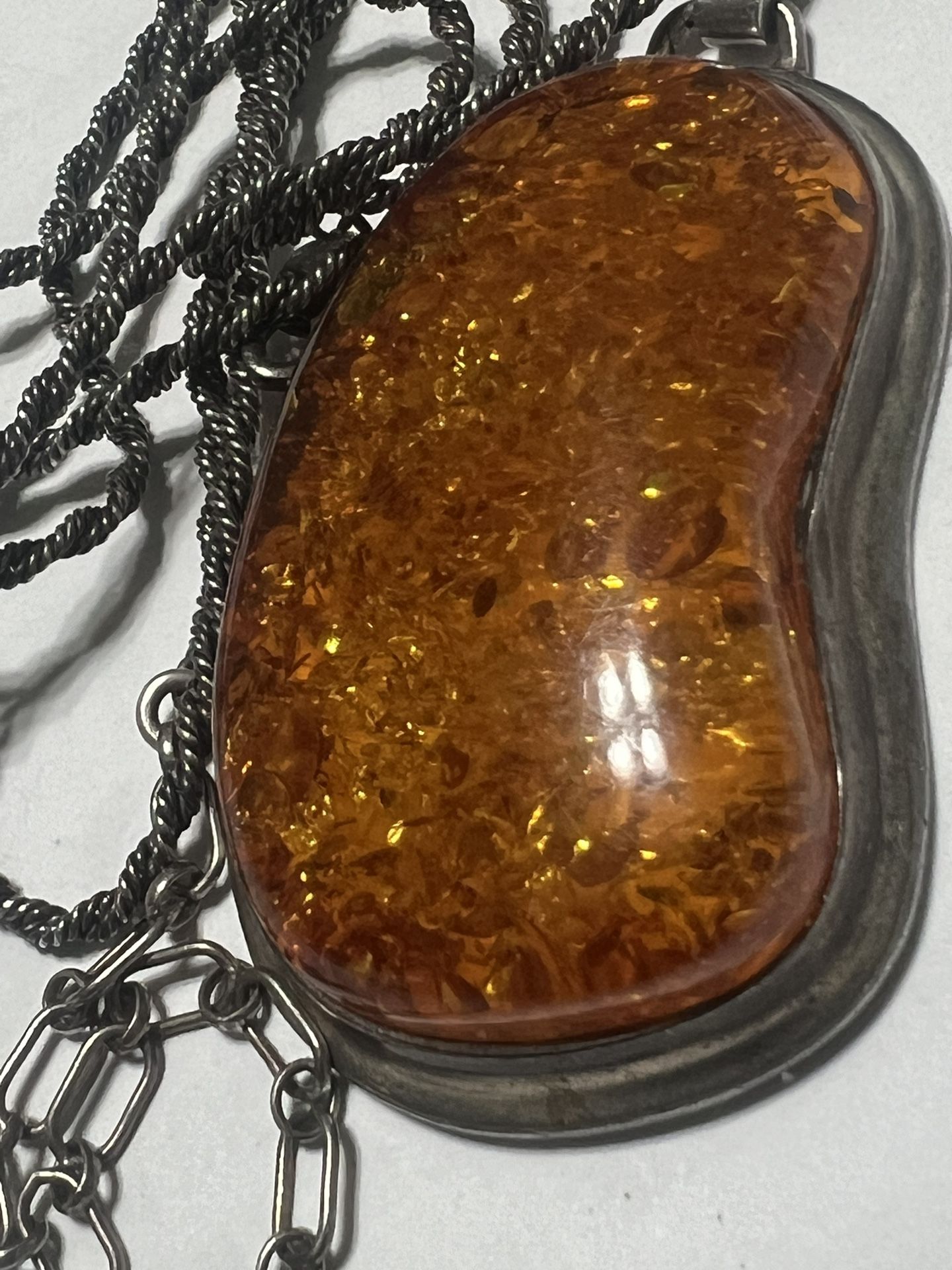  Vintage Baltic Amber Super Long Sterling Silver Chain Necklace