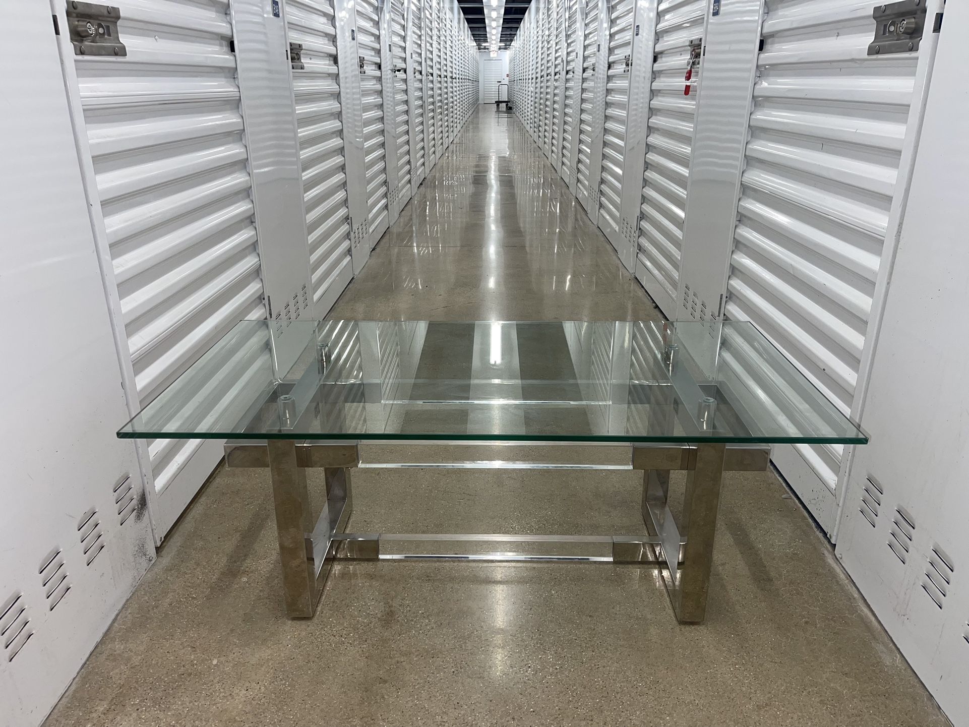 Modern Coffee Table (Stainless Steel, Acrylic, Heavy Pane Glass)