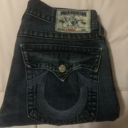 True Religion Dark Wash Jeans Classic Horseshoe Stitch size 34