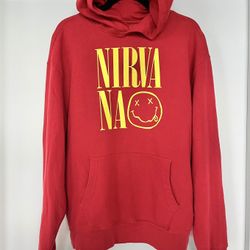 Nirvana Smiley Face Seattle Grunge Cobain Red Hoodie Sweatshirt Mens Large