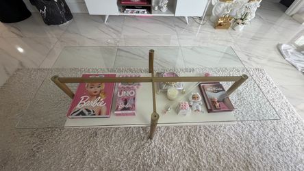 Glass Top Coffee Table with Gold Frame