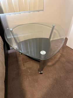 Modern 2-Tier Glass Side Table on Wheels