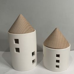 White Clay Tower Candle Holders