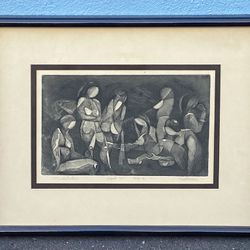 1976 'Meditation' aquatint etching by Kalmen