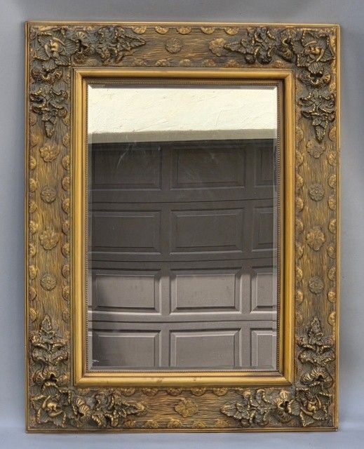 LARGE ORNATE HEAVY VINTAGE BEVELED GLASS GILTWOOD MIRROR