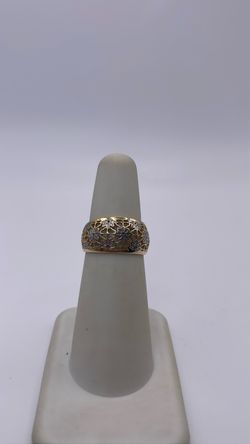 14k two tone gold floral filigree band ring