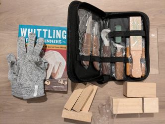 Full Whittling Kit Set, Includes Book, Gloves, and Wood.