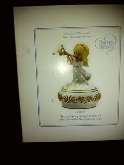 Precious Moments trumpet angel music box