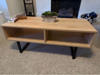 modern wood coffee table with open storage (MOVING OUT SALE!)