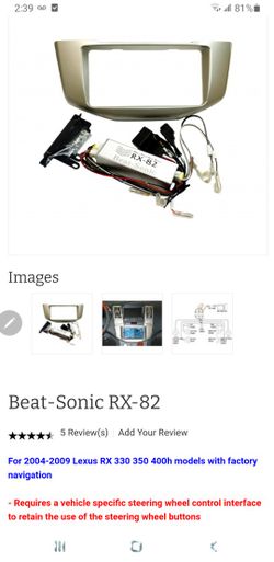 Beat Sonic Rx-82.    For Lexus Rx330 Rx350  