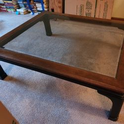 Wood Coffee Table with Glass Top