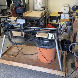 Ryobi 10" Compound Miter Saw & Stand plus RIGID Vac, all mounted on rolling cart