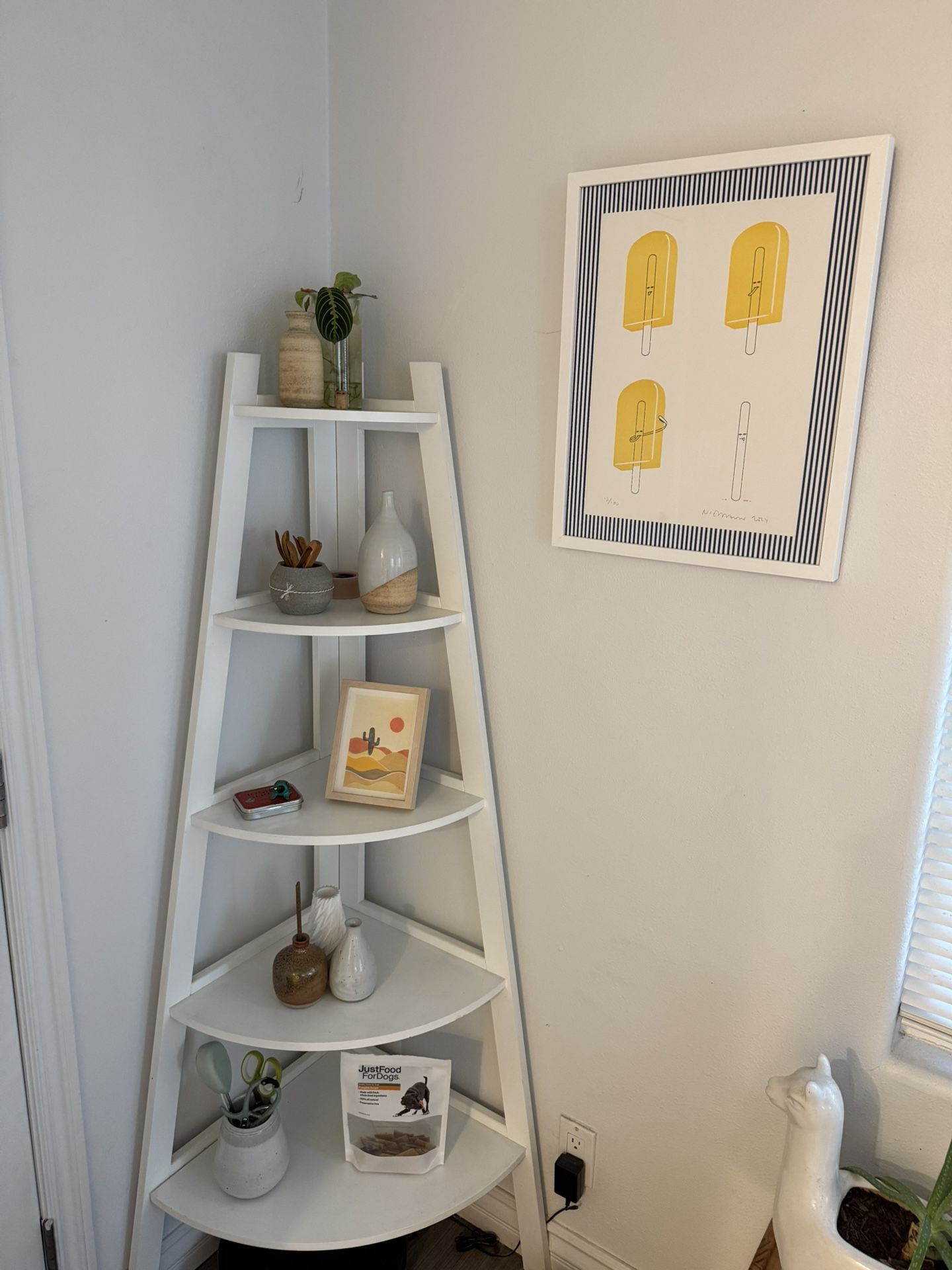 White corner bookshelf