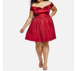 B. Darlin red satin mini dress with pockets, size 16W