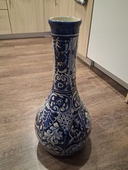 Hand-painted ceramic decorative vase, styled in the Talavera tradition