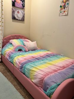 Pink Upholstered Twin Bed Frame