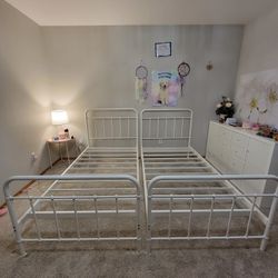 Two (2) Heavy Duty White Metal Platform Twin Bedframes