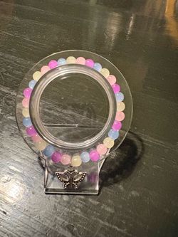 Homemade Multicolor Beaded Stretch Bracelet w/ Silver Butterfly Charm