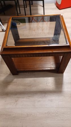 Wooden Vintage Side Table w/glass