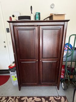 Dark Cherry Wood Armoire Cabinet
