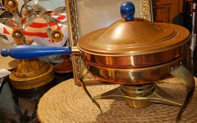 vintage copper brass fondue pot chaffing food warmer