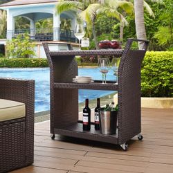 Wicker 3-Tier Outdoor Bar Cart