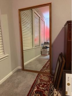 Vintage large heavy wall/floor mirror 67x34 copper/gold frame