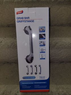 16.8-inch No Drill Grab Bars for Shower & Bathtub, Suction, Portable, Gray, (2)