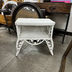 White Wicker Side End Table