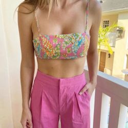 Staud Bomber butterfly paisley print bralette bra crop top size US 4 S small