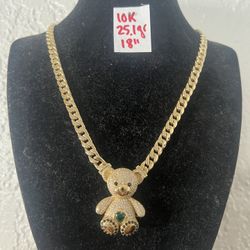 For Wedding 10K Yellow Gold Chain and Pendant CZ Stones 25.1Gr 18 Inches Long 