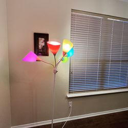  5 Light Floor Lamp, Multi-Color Shades, Metal White  Finish
