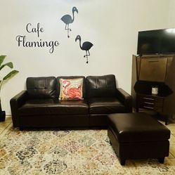 Modern Dark Brown Sofa with Ottoman – Excellent Condition