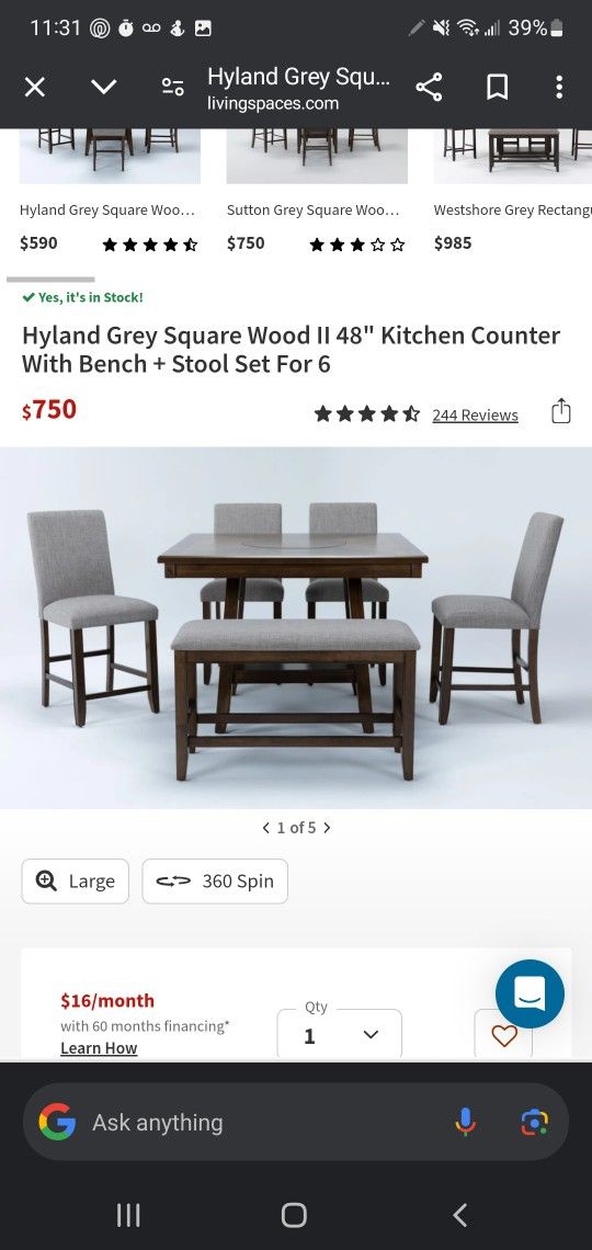 Living Spaces Dining Set