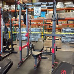 MARCY SM-4903Home Gym Smith Machine Squat Rack Power Cage with Olympic Bench  