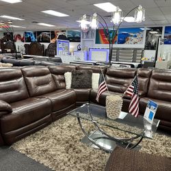 Top Grain Leather Power Recliner Sectional W/ Power Headrest And USB Ports At Ridiculous Price! (Limited Time)