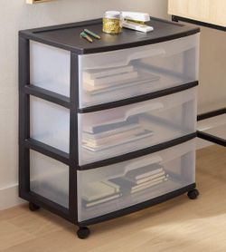 Black Sterilite Home 3 Drawer Wide Storage Cart Portable Container