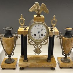 French Empire Napoleon III Style Mantel Clock Garniture Set
