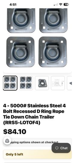 RRS5 Stainless Steel 1-Pack RRS5, 5000 LB Maximum Capacity, Solid Stainless Steel Construction, 3/4" Recessed Pan Hardware Set set of four pieces $45.