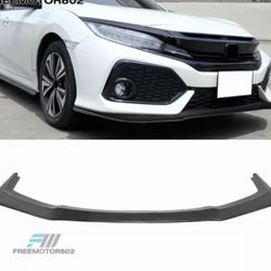 Fit 17-21 Honda Civic 10th Hatchback PU Unpainted Black Front Bumper Lip Spoiler
