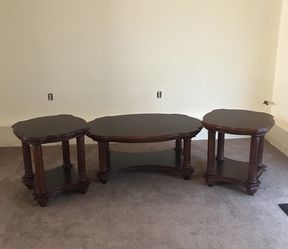 Three-piece solid wood coffee and end tables