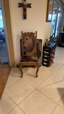 Horse Etched Chair With Rawhide Seat