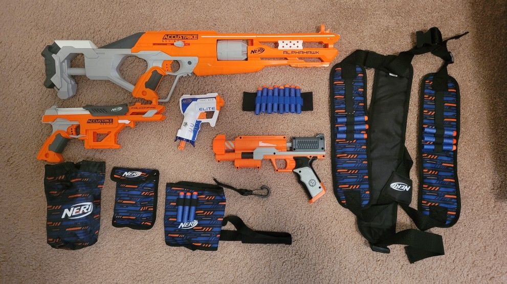 (4) Nerf Gun Lot With 100 Bullets & Accessories