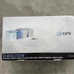 GPX CD MUSIC SYSTEM w/Speakers Remote Subwoofer BRAND NEW! NEVER OPENED! 