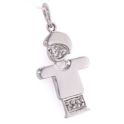 0.02 TCW Round Diamonds Little Boy Pendant In Solid 14k White Gold
