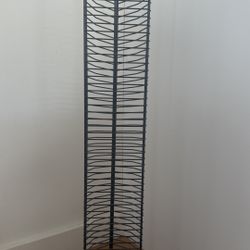 Vintage Metal Wire CD/DVD Tower Rack – 36” Tall, Sturdy Storage with Wooden Base